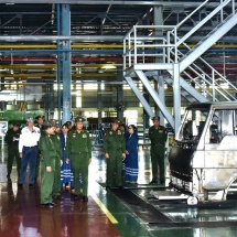 Senior General Min Aung Hlaing visits Tatmadaw heavy industries and assembling of car engine parts in Magway and Myingyan stations