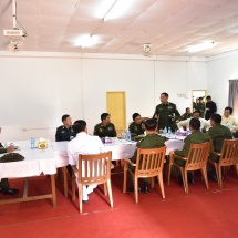 Senior General Min Aung Hlaing inspects construction of Myanma Tharkaung war veteran housing (Laydaukkan)