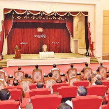 Chairman of State Administration Council Commander-in-Chief of Defence Services Senior General Min Aung Hlaing meets with union level officials, union ministers, chairman of Nay Pyi Taw Council, chairmen of region and state administration councils and chairmen of self-administered division and zone  administration  bodies