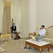 Chairman of State Administration Council Prime Minister Senior General Min Aung Hlaing receives Ambassador H.E. Mr. Deng Xijun of Foreign Affairs Ministry of China