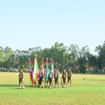 နိုင်ငံတော်စီမံအုပ်ချုပ်ရေးကောင်စီဥက္ကဋ္ဌ တပ်မတော်ကာကွယ်ရေးဦးစီးချုပ် ဗိုလ်ချုပ်မှူးကြီး သတိုးမဟာသရေစည်သူ သတိုးသီရိသုဓမ္မ  မင်းအောင်လှိုင် ဘွဲ့ရအမျိုးသမီးဗိုလ်လောင်းသင်တန်း အမှတ်စဉ်(၁၀) သင်တန်းဆင်း ဂုဏ်ပြုစစ်ရေးပြအခမ်းအနားသို့ တက်ရောက်မိန့်ခွန်းပြောကြား