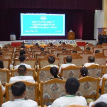 SAC Chairman Prime Minister Senior General Min Aung Hlaing delivers speech at the ceremony to launch “developing libraries and raising reading habit campaign” in Nay Pyi Taw Union Territory