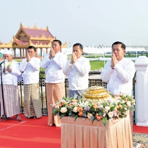 Buddha Image conveyed to Mucalinda Nagayon Buddha Image chamber, Maha Bawdi banyan tree planted in precinct of Maravijaya Buddha Park as meritorious deeds on Kason fullmoon day