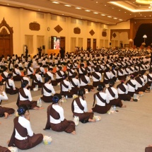 Chairman of State Administration Council Prime Minister Senior General Min Aung Hlaing, wife Daw Kyu Kyu Hla attend full moon day of Kason (Buddha Day) 2023 Dhamma Congregation Auspicious Ceremony