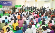 Chairman of State Administration Council Commander-in-Chief of Defence Services Senior General Min Aung Hlaing visits flood victims at Mingala Byuha Sasana Beikman relief camp in Pyinmana, gives words of encouragement and aid