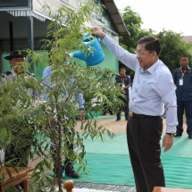 Chairman of State Administration Council Prime Minister Senior General Min Aung Hlaing participates in third monsoon tree growing ceremony of Nay Pyi Taw, Union Territory and plants gangaw sapling