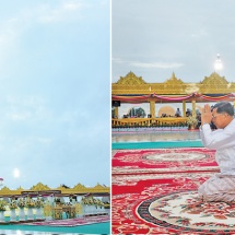 Ceremony to consecrate Maravijaya Buddha Image, hoist sacred umbrellas atop stone tablet pagodas and share merits held