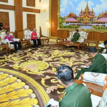 Chairman of State Administration Council Commander-in- Chief of Defence Services Senior General Min Aung Hlaing receives NCA signatory group led by Kayin national race leader Saw Mutu Sae Poe