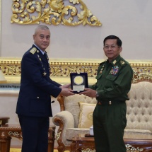 Chairman of State Administration Council Commander-in Chief of Defence Services Senior General Min Aung Hlaing receives delegation led by Commander-in-Chief of Royal Thai Air Force Air Chief Marshal Alongkorn Vannarot