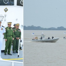 Chairman of State Administration Council Commander-in- Chief of Defence Services Senior General Min Aung Hlaing addresses gathering to mark 2nd anniversary of founding of Myanmar Coast Guard