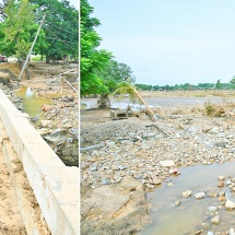 SAC Chairman Prime Minister Senior General Min Aung Hlaing inspects repair of roads and bridges damaged in heavy rains, flooding in Nay Pyi Taw Council Area