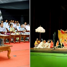 Chairman of State Administration Council Prime Minister Senior General Min Aung Hlaing and wife Daw Kyu Kyu Hla enjoy Maha Janaka drama of silver jubilee commemorative 25th Myanmar Traditional Cultural Performing Arts Competitions