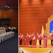 SAC Chairman Prime Minister Senior General Min Aung Hlaing, his wife Daw Kyu Kyu Hla enjoy participation of contestants in 25th Performing