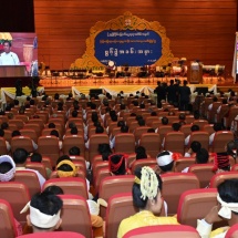 Chairman of State Administration Council Prime Minister Senior General Min Aung Hlaing addresses opening ceremony of silver jubilee commemorative 25th Myanmar Traditional Cultural Performing Arts Competitions