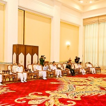 Chairman of State Administration Council Commander-in-Chief of Defence Services Senior General Min Aung Hlaing receives ASEAN navy chiefs and leaders of delegations who will attend 18th ASEAN Navy Chief’s Meeting Myanmar favors close friendship with ASEAN; will forge ASEAN cooperation through full ASEAN spirit in accord with the ASEAN charters