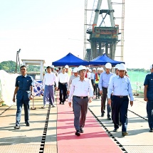 Chairman of State Administration Council Prime Minister Senior General Min Aung Hlaing inspects planetarium in Yangon, which is being upgraded to a space gallery, Myanmar-Korea Friendship (Dala) Bridge Project