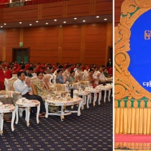 Chairman of State Administration Council Prime Minister Senior General Min Aung Hlaing and wife Daw Kyu Kyu Hla enjoy silver jubilee commemorative 25th Myanmar Traditional Cultural Performing Arts Competitions