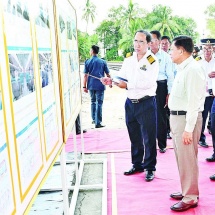 Chairman of State Administration Council Prime Minister Senior General Min Aung Hlaing inspects operations of Diesel Circular Locomotive Factory (Insein)