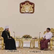 Chairman of State Administration Council Prime Minister Senior General Min Aung Hlaing receives delegation led by Orthodox Metropolitan of Singapore and South-East Asia His Eminence Sergiy