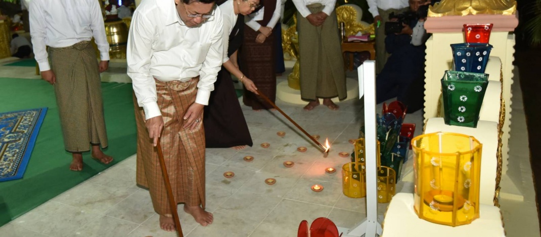 People pay obeisance to Buddha images at pagodas during Tazaungdaing light festival in respective regions and states on full moon day of Tazaungmone (Samanaphala Holy Day)