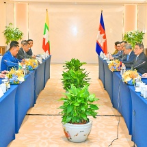 Chairman of the State Administration Council Prime Minister Senior General Min Aung Hlaing meets PMs who are going to attend Summits that will be held in Kunming, PRC 