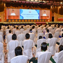 SAC Chairman Prime Minister Senior General Min Aung Hlaing delivers speech at the ceremony to mark 76th  Anniversary of International Human Rights Day