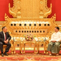 Chairman of State Administration Council Prime Minister Chairman Senior General Min Aung Hlaing receives delegation led by deputy chairman of State Duma of Federal Assembly of Russian Federation