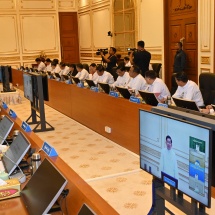 SAC Chairman Prime Minister Senior General Min Aung Hlaing addresses Union government meeting