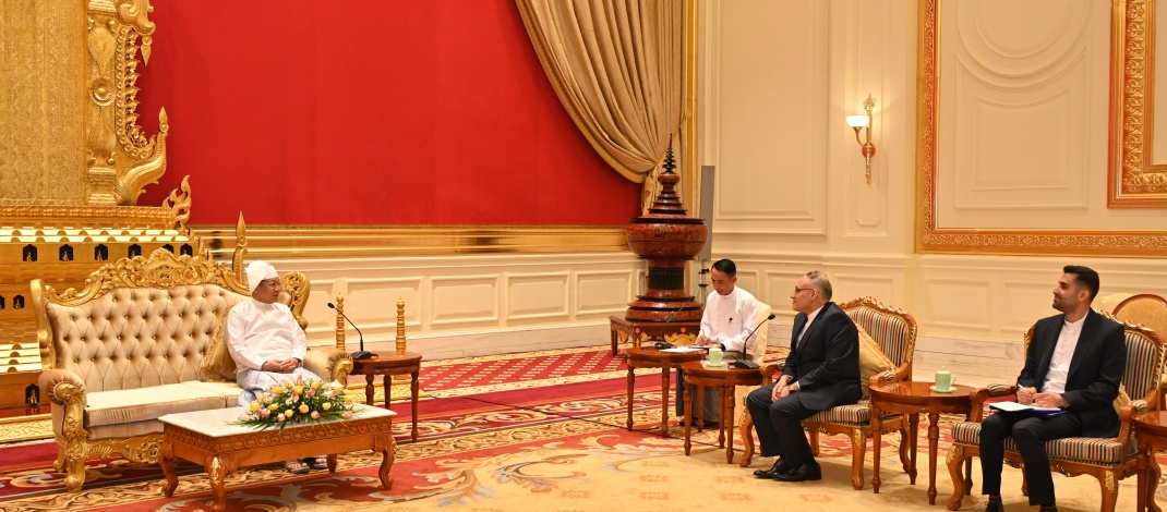 Chairman of State Administration Council Prime Minister Senior General Min Aung Hlaing  accepts credentials from Iranian Ambassador to Myanmar