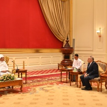 Chairman of State Administration Council Prime Minister Senior General Min Aung Hlaing  accepts credentials from Iranian Ambassador to Myanmar