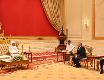 Chairman of State Administration Council Prime Minister Senior General Min Aung Hlaing  accepts credentials from Iranian Ambassador to Myanmar