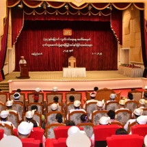 Chairman of State Administration Council Prime Minister Senior General Thadoe Maha Thray Sithu Thadoe Thiri Thudhamma Min Aung Hlaing attends ceremony to present honorary titles in commemoration of 77th Anniversary Independence Day