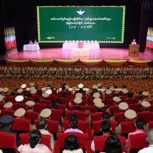 SAC Chairman Commander-in-Chief of Defence Services Senior General  Thadoe Maha Thray Sithu Thadoe Thiri Thudhamma Min Aung Hlaing attends the ceremony to present gallantry medals of Tatmadaw