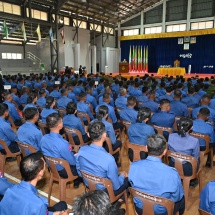 နိုင်ငံတော်စီမံအုပ်ချုပ်ရေးကောင်စီဥက္ကဋ္ဌ တပ်မတော်ကာကွယ်ရေးဦးစီးချုပ် ဗိုလ်ချုပ်မှူးကြီး မင်းအောင်လှိုင် ရန်ကုန်တိုင်းစစ်ဌာနချုပ်၊ သန်လျင်တပ်နယ်ရှိ အရာရှိ၊ စစ်သည်၊ မိသားစုများအား တွေ့ဆုံအမှာစကားပြောကြား