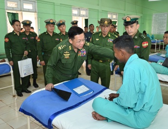 Chairman of State Administration Council Commander-in-Chief of Defence Services Senior General Min Aung Hlaing inspects local agriculture battalion and local military hospital in Bahtoo Station