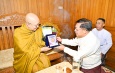 SAC Chairman Prime Minister Senior General Min Aung Hlaing pays homage to Sangharaja Sayadaw of Cambodia and party