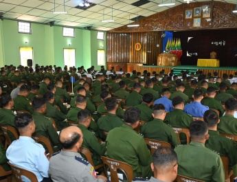 SAC Chairman Commander-in-Chief of Defence Services Senior General Min Aung Hlaing meets officer trainees from Tatmadaw (Army) Combat Forces School (Bahtoo)Tatmadaw members must serve assigned duties with full capability and determination successfully, having mental and physical health and strength as well as industry, enthusiasm, and full vitality