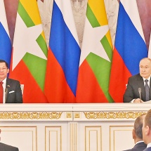 Reciprocal joint declaration of two countries and speeches delivered by Russian Federation  President Vladimir Vladimirovich Putin and SAC Chairman Prime Minister Senior General Min Aung Hlaing in meeting with media   