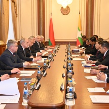 Chairman of State Administration Council Prime Minister Senior General Min Aung Hlaing meets with Speaker of the House of Representatives of Belarus H.E. Mr. Igor Petrovich Sergeenko